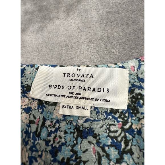 Trovata Birds of Paradis Kristi Dress Sea Mist Floral XS Cotton Blend Midi - Picture 11 of 12